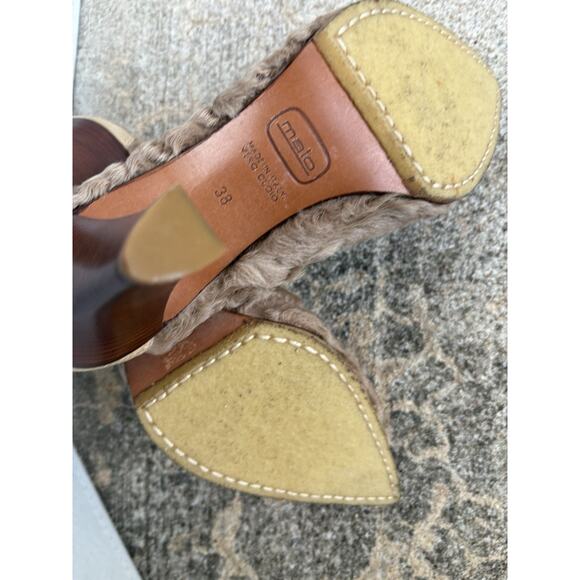 Designer Malo Heels 39 Fur Pointy Toe Pump Leather Italian Retro Lace Up Artsy - Picture 9 of 10